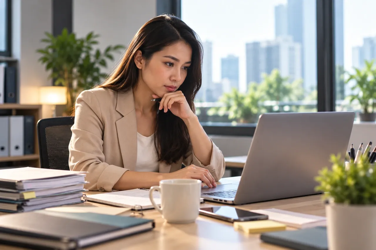 Illustrative Filipino office employee handling an unexpected corporate event planning task