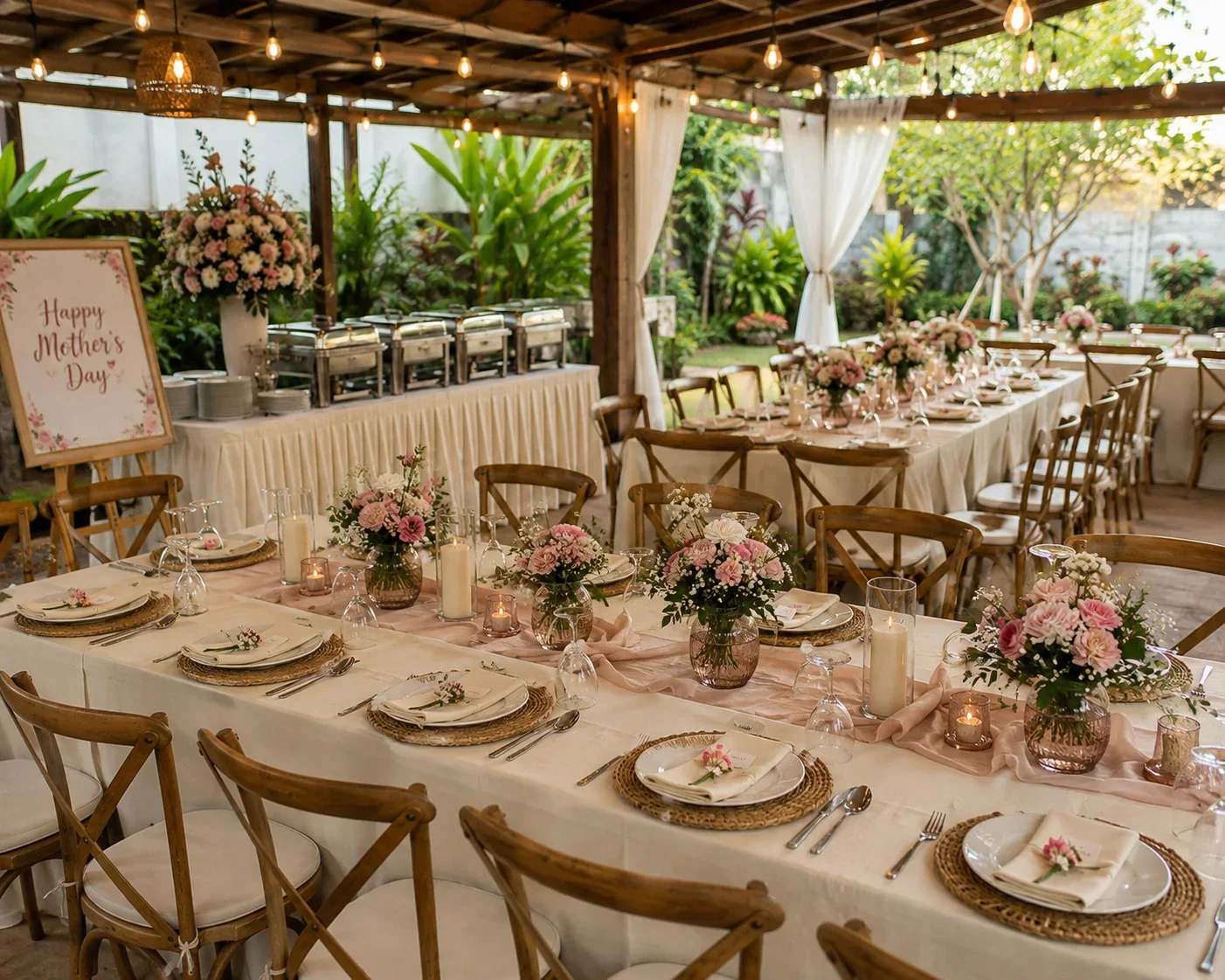 Mother’s Day home buffet and seating setup inspiration